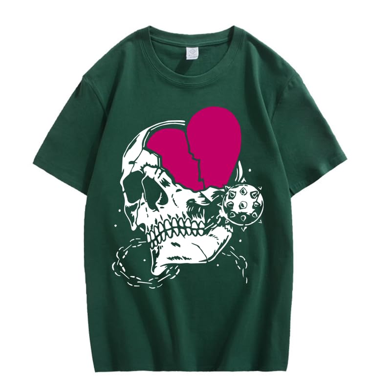 CORIRESHA Teen Cute Heart Crewneck Short Sleeve Casual Summer Cotton Skull T-Shirt