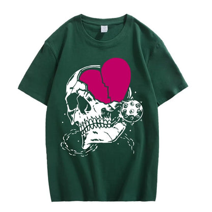 CORIRESHA Adolescente Lindo Corazón Cuello Redondo Manga Corta Casual Verano Algodón Calavera Camiseta