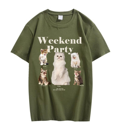 CORIRESHA Teen Cute Cat Graphic Crewneck Short Sleeve Casual Weekend Party T-Shirt