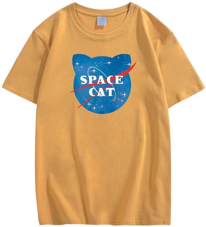CORIRESHA Camiseta unisex de manga corta con estampado de gato espacial Kawaii