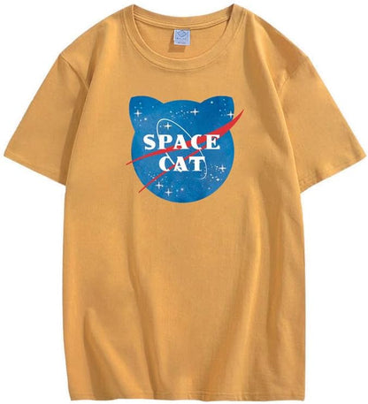 CORIRESHA Camiseta unisex de manga corta con estampado de gato espacial Kawaii