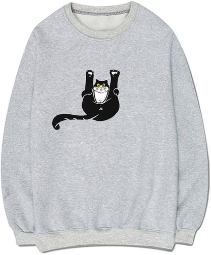 CORIRESHA Teen Funny Cat Sweatshirt Crewneck Long Sleeve Fall Cotton Pullover