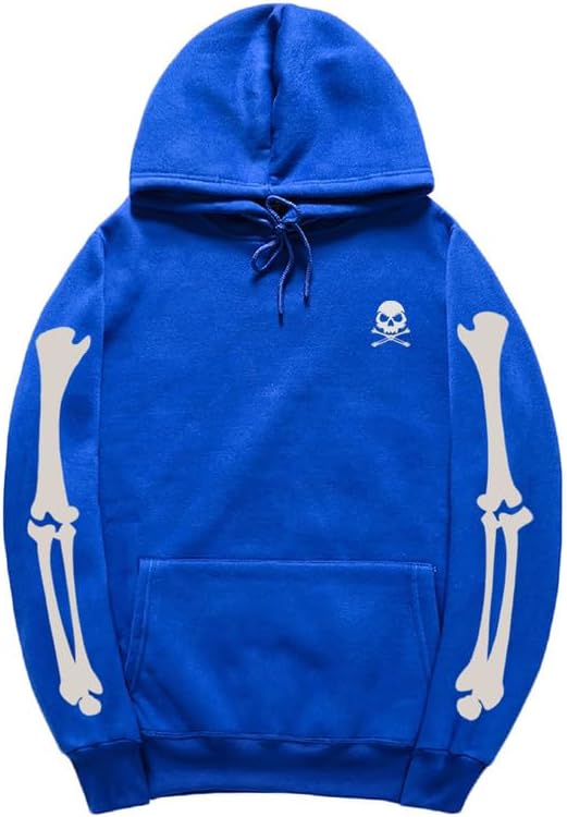CORIRESHA Sudadera con capucha con estampado de calavera de Halloween Sudadera unisex de manga larga informal con bolsillo canguro