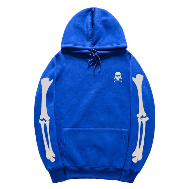CORIRESHA Sudadera con capucha con estampado de calavera de Halloween Sudadera unisex de manga larga informal con bolsillo canguro