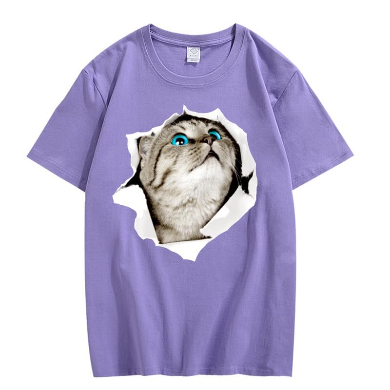 CORIRESHA Cat Lover Camiseta Cuello Redondo Manga Corta Suelta Algodón Suave Adolescente Lindo Top