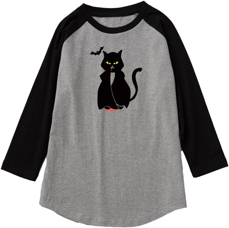 CORIRESHA Teen's Halloween Gothic T-Shirt Funny Cats Cotton Shoulder Sleeve Top