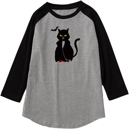 CORIRESHA Camiseta gótica de Halloween para adolescentes con manga de hombro de algodón con gatos divertidos