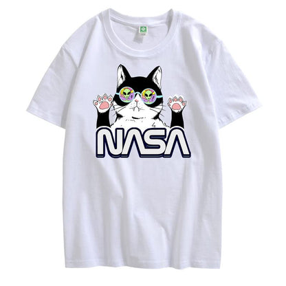 CORIRESHA Teen's NASA T-Shirt Casual Crewneck Short Sleeve Cute Cat Top