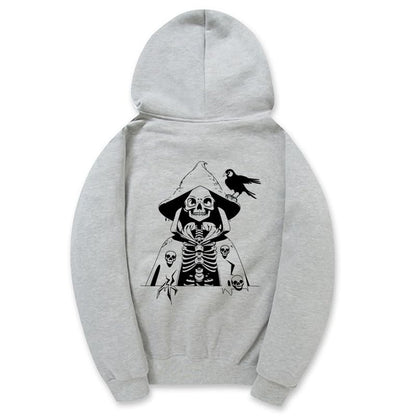 CORIRESHA Sudadera con capucha con estampado de calavera para mujer, manga larga, con cordón, informal, suave, unisex, para Halloween