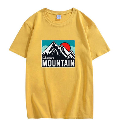CORIRESHA Women's Vintage Mountain Graphic Crewneck Short Sleeve Loose Basic Sun T-Shirt