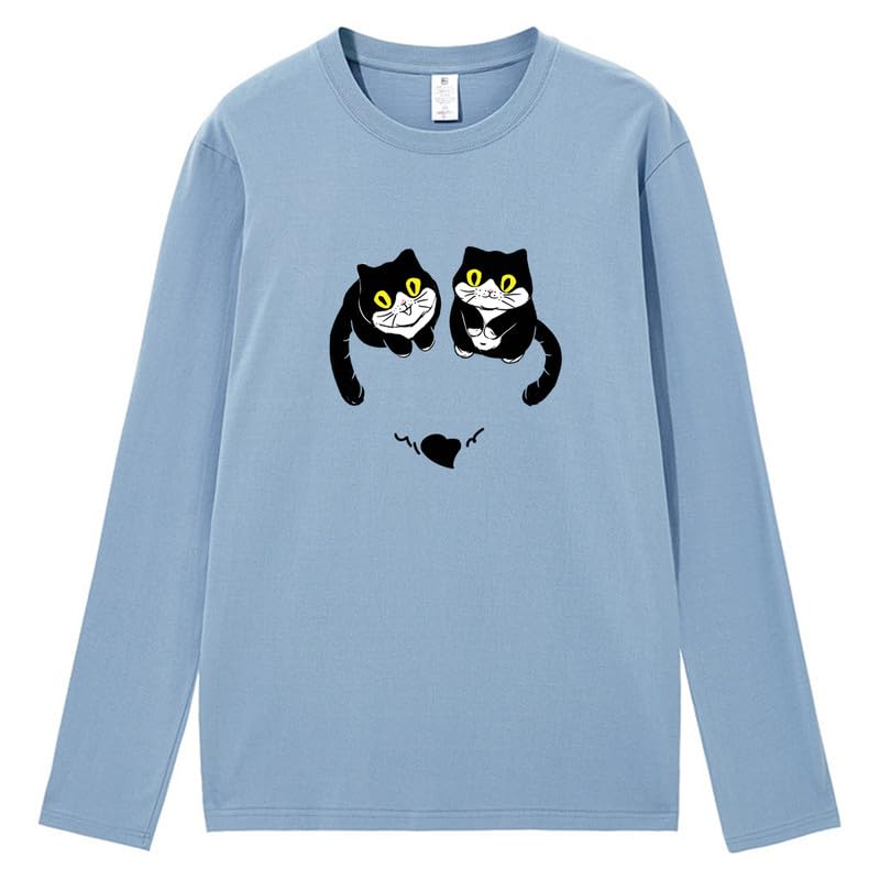 CORIRESHA Women's Teen Cute Cat Crew Neck Long Sleeve Casual Fall Heart T-Shirt