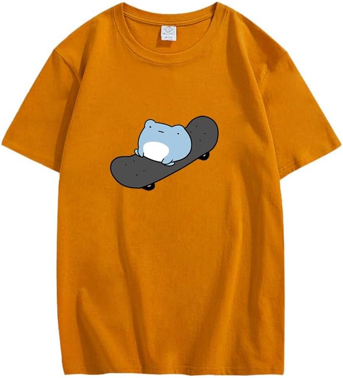 CORIRESHA Camiseta de skate de algodón de manga corta con cuello redondo y estampado de rana linda para adolescentes