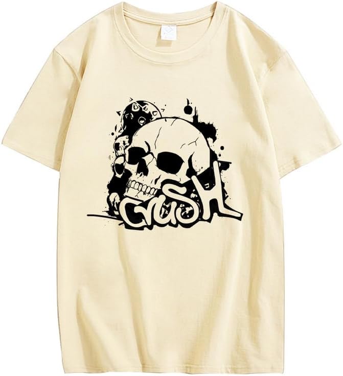 CORIRESHA Camiseta gótica de Halloween de algodón de manga corta con cuello redondo y gráfico Y2K de calavera adolescente