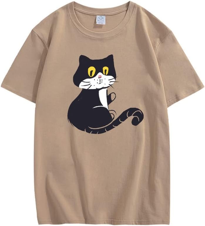 CORIRESHA Teen Cat T-Shirt Round Neck Short Sleeves Loose Soft Cozy Cute Tops