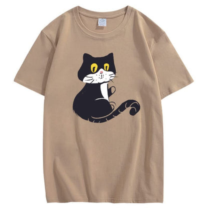 CORIRESHA Teen Cat T-Shirt Round Neck Short Sleeves Loose Soft Cozy Cute Tops