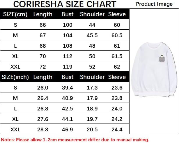 CORIRESHA Cute Pocket Cat Sweatshirt Crew Neck Long Sleeve Soft Cotton Pullover