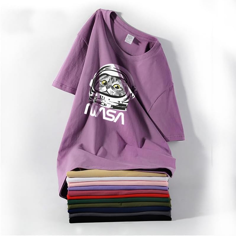 CORIRESHA Camiseta adolescente de la NASA cuello redondo manga corta lindo top para los amantes de los gatos