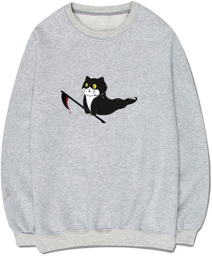 CORIRESHA Teen Ghost Cat Sweatshirt Crewneck Long Sleeve Halloween Gothic Pullover