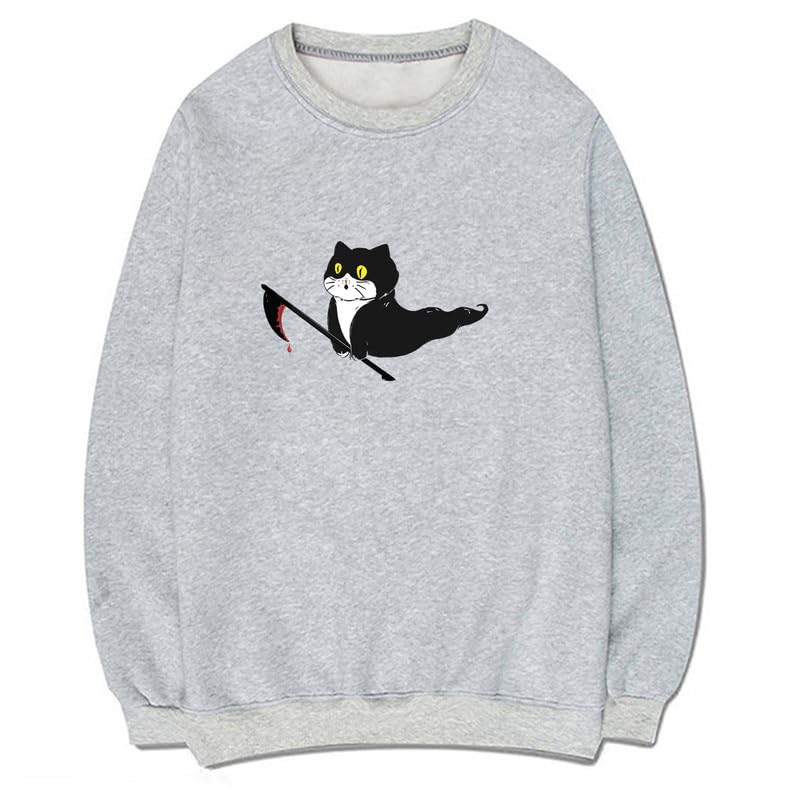 CORIRESHA Teen Ghost Cat Sweatshirt Crewneck Long Sleeve Halloween Gothic Pullover