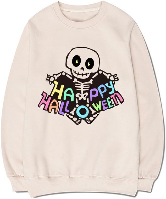 CORIRESHA Women's Unisex Skull Sweatshirts Crewneck Long Sleeves Y2K Aesthetics Halloween Costumes