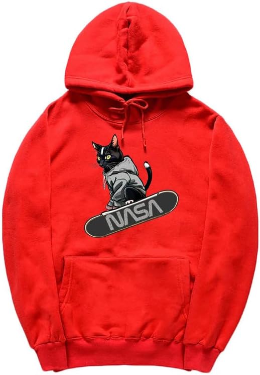 CORIRESHA Adolescente Lindo Gato Skateboarding Sudadera con capucha Casual Manga Larga Cordón Básico NASA Sudadera
