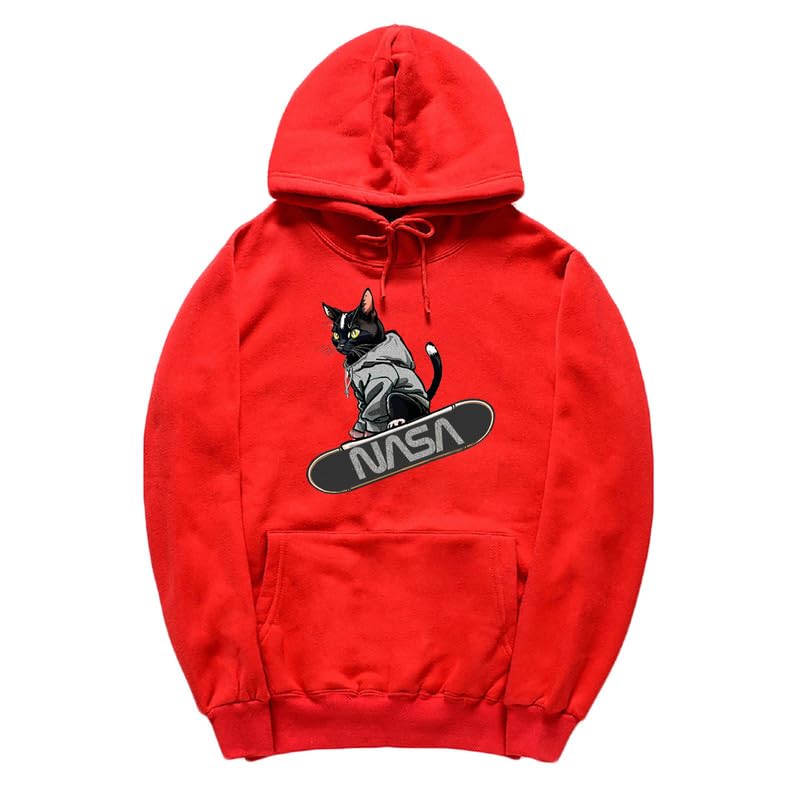 CORIRESHA Adolescente Lindo Gato Skateboarding Sudadera con capucha Casual Manga Larga Cordón Básico NASA Sudadera