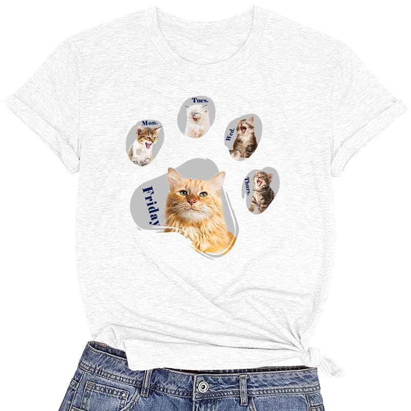 CORIRESHA Camisetas de manga corta con cuello redondo para amantes de los gatos para mujer