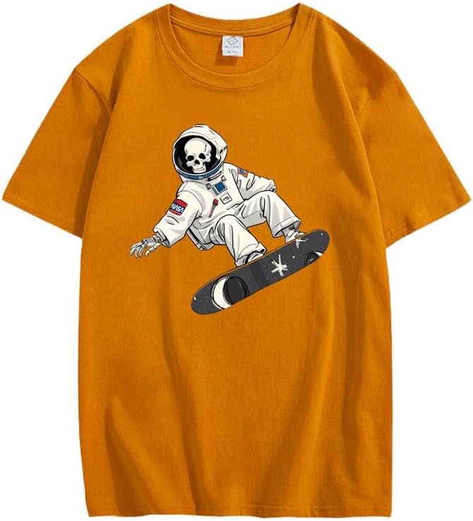 CORIRESHA Camiseta de astronauta con calavera para mujer, informal, cuello redondo, manga corta, para verano, skate