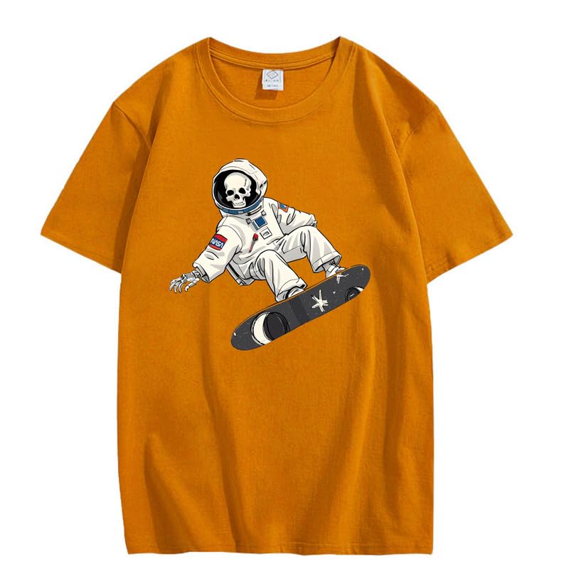 CORIRESHA Camiseta de astronauta con calavera para mujer, informal, cuello redondo, manga corta, para verano, skate