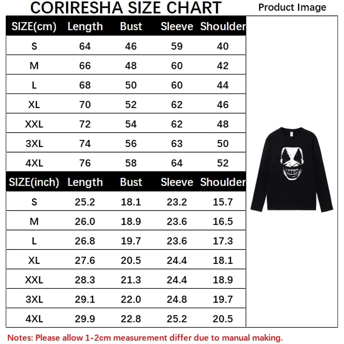 CORIRESHA Halloween Joker cuello redondo manga larga casual algodón adolescente camiseta
