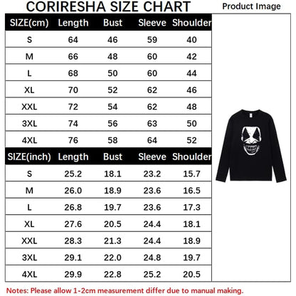 CORIRESHA Halloween Joker cuello redondo manga larga casual algodón adolescente camiseta