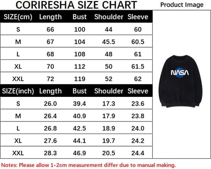 CORIRESHA Fashion NASA Logo Crewneck Long Sleeve Casual Simple Pullover Sweatshirt