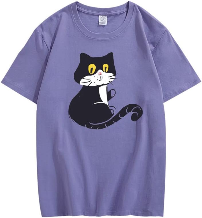 CORIRESHA Adolescente Gato Camiseta Cuello Redondo Manga Corta Suelta Suave Acogedor Lindo Tops