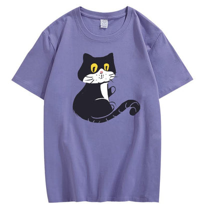 CORIRESHA Teen Cat T-Shirt Round Neck Short Sleeves Loose Soft Cozy Cute Tops