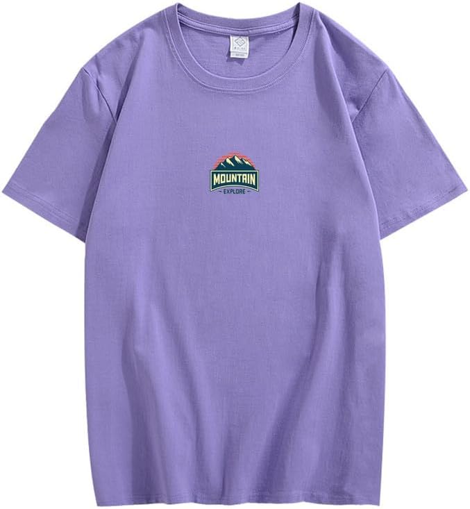 CORIRESHA Camiseta unisex de algodón holgada de manga corta con cuello redondo y gráfico de montaña retro