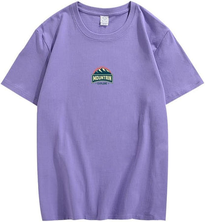CORIRESHA Camiseta unisex de algodón holgada de manga corta con cuello redondo y gráfico de montaña retro