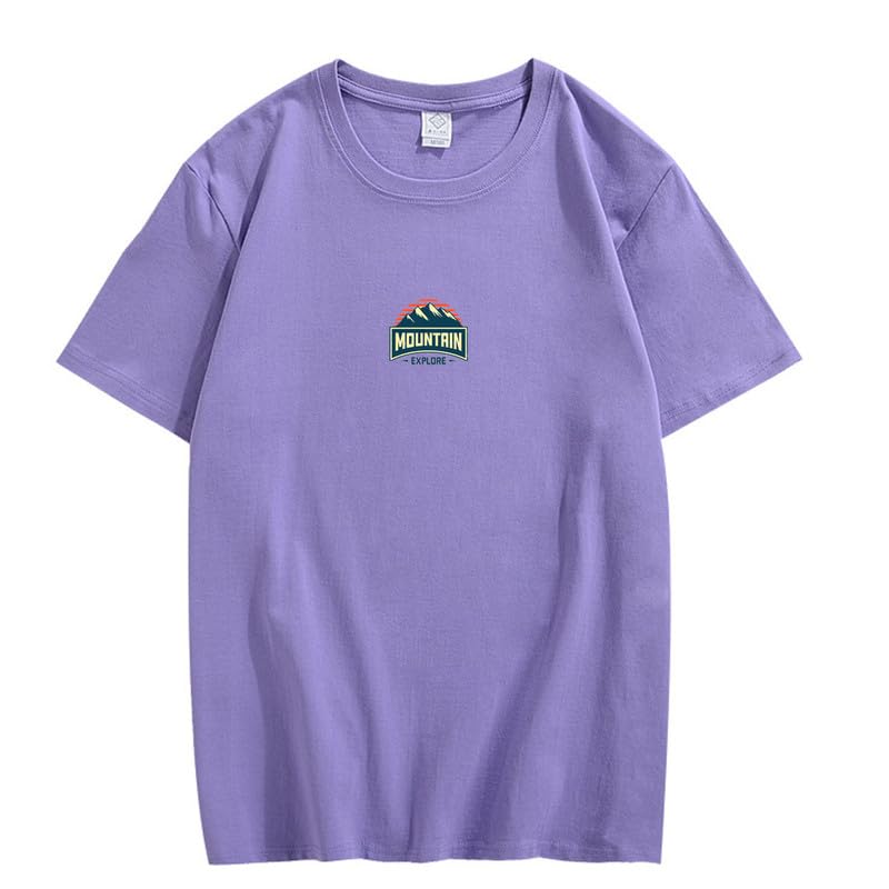 CORIRESHA Camiseta unisex de algodón holgada de manga corta con cuello redondo y gráfico de montaña retro