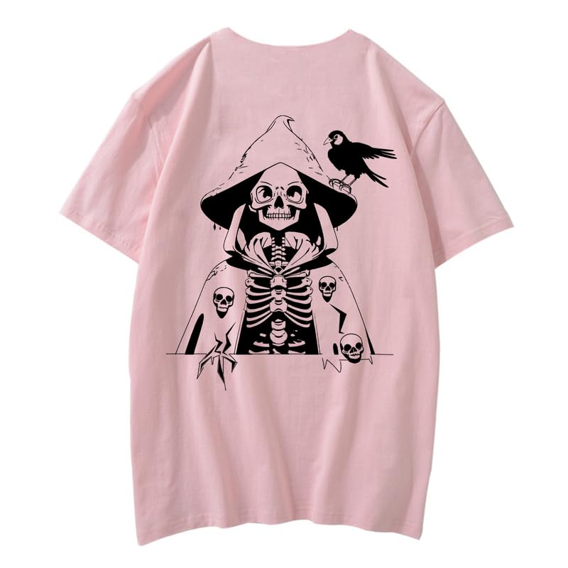 CORIRESHA Camiseta con estampado de calavera para adolescentes, cuello redondo, manga corta, informal, de algodón, disfraz de Halloween