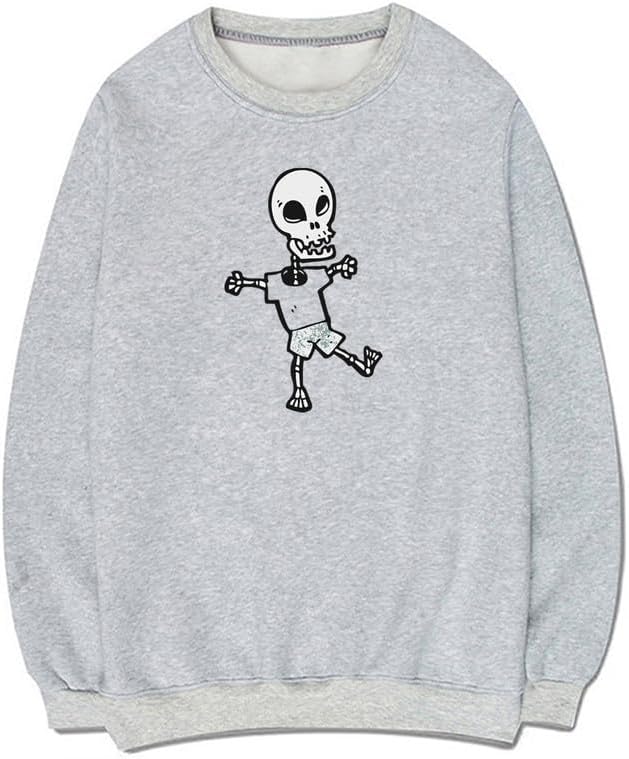 CORIRESHA Halloween Skull Crew Neck Long Sleeve Y2k Gothic Funny Pullover Sweatshirt