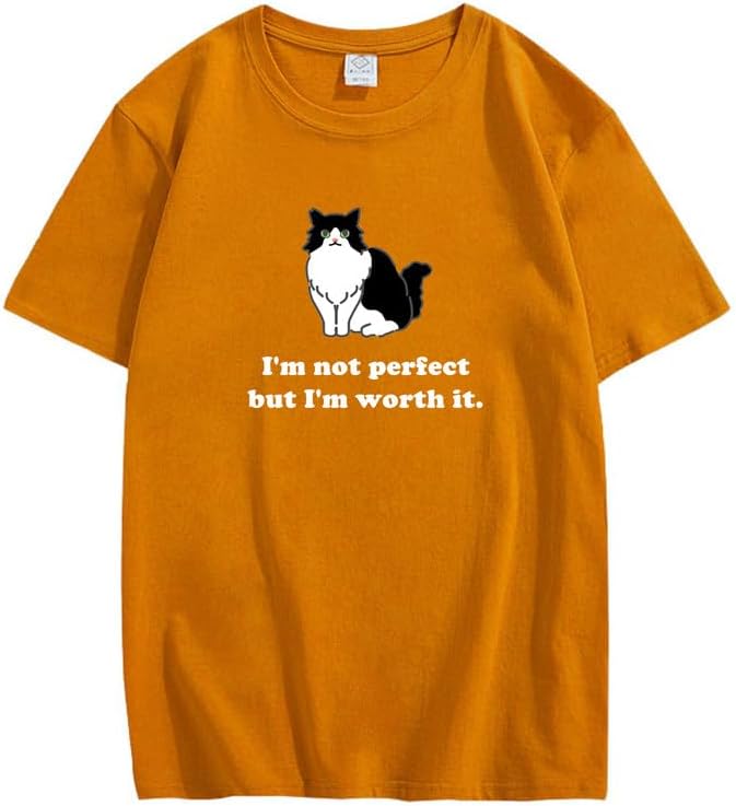 CORIRESHA Camiseta personalizada de algodón suelta casual de manga corta con cuello redondo de gato lindo para mujer