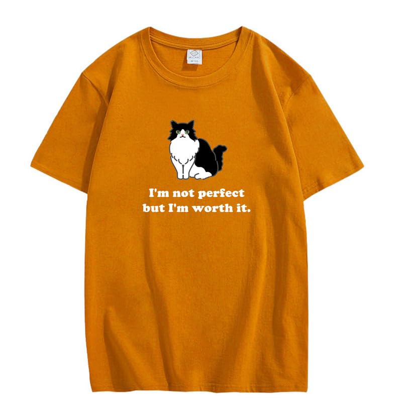CORIRESHA Camiseta personalizada de algodón suelta casual de manga corta con cuello redondo de gato lindo para mujer