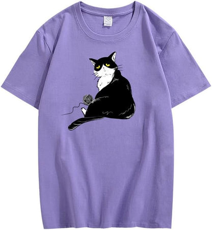 CORIRESHA Teen's Cute Cat T-Shirt Casual Crew Neck Short Sleeve Cotton Loose Top