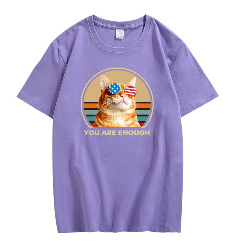 CORIRESHA Cat Lovers Camisetas Cuello Redondo Manga Corta Adolescentes Eres Suficiente Lindo Tops