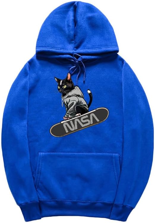 CORIRESHA Adolescente Lindo Gato Skateboarding Sudadera con capucha Casual Manga Larga Cordón Básico NASA Sudadera
