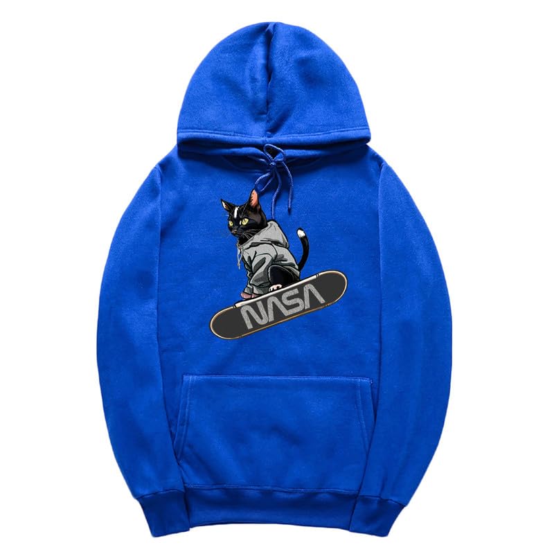 CORIRESHA Adolescente Lindo Gato Skateboarding Sudadera con capucha Casual Manga Larga Cordón Básico NASA Sudadera