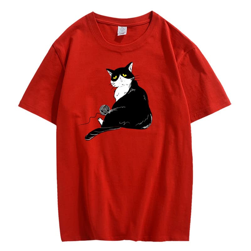 CORIRESHA Teen's Cute Cat T-Shirt Casual Crew Neck Short Sleeve Cotton Loose Top