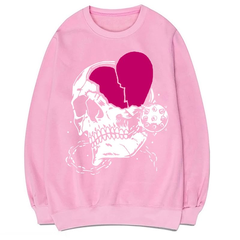 CORIRESHA Adolescente Casual Halloween Calavera Cuello Redondo Manga Larga Lindo Corazón Sudadera