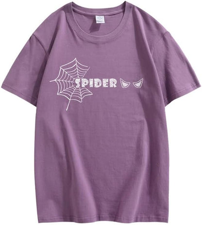 CORIRESHA Y2K Spider Web Camiseta cuello redondo manga corta casual Halloween ropa