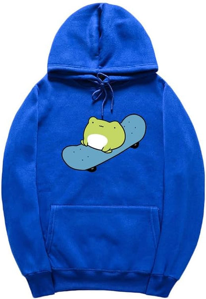 CORIRESHA Sudadera básica con capucha de rana para mujer, manga larga, bolsillo canguro, monopatín