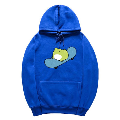 CORIRESHA Sudadera básica con capucha de rana para mujer, manga larga, bolsillo canguro, monopatín